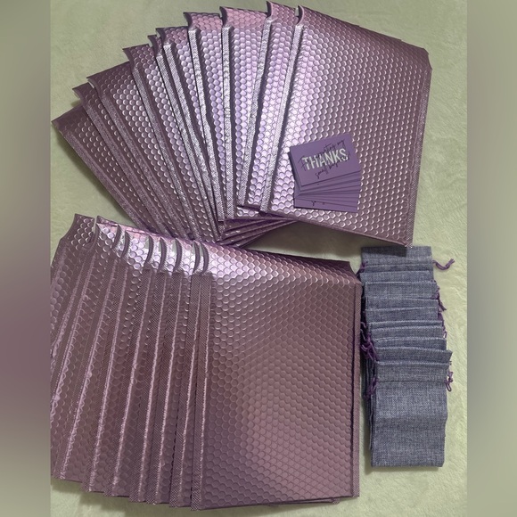 LAST SET Purple Metallic Bubble Mailers, Purple Burlap Bags, & Thank You Cards - Picture 3 of 5